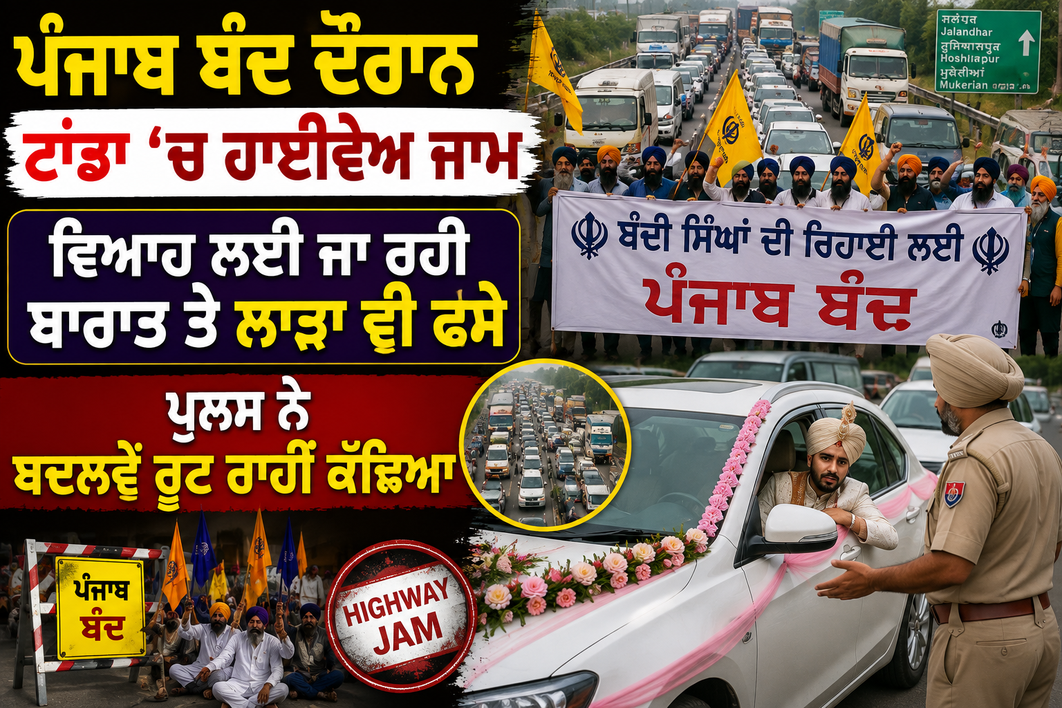 Punjab Bandh: ਟਾਂਡਾ ’ਚ ਹਾਈਵੇਅ ਜਾਮ, ਬਾਰਾਤ ਤੇ ਲਾੜਾ ਫਸੇ; ਪੁਲਸ ਨੇ ਕੱਢਿਆ ਬਦਲਵੇਂ ਰੂਟ ਰਾਹੀਂ