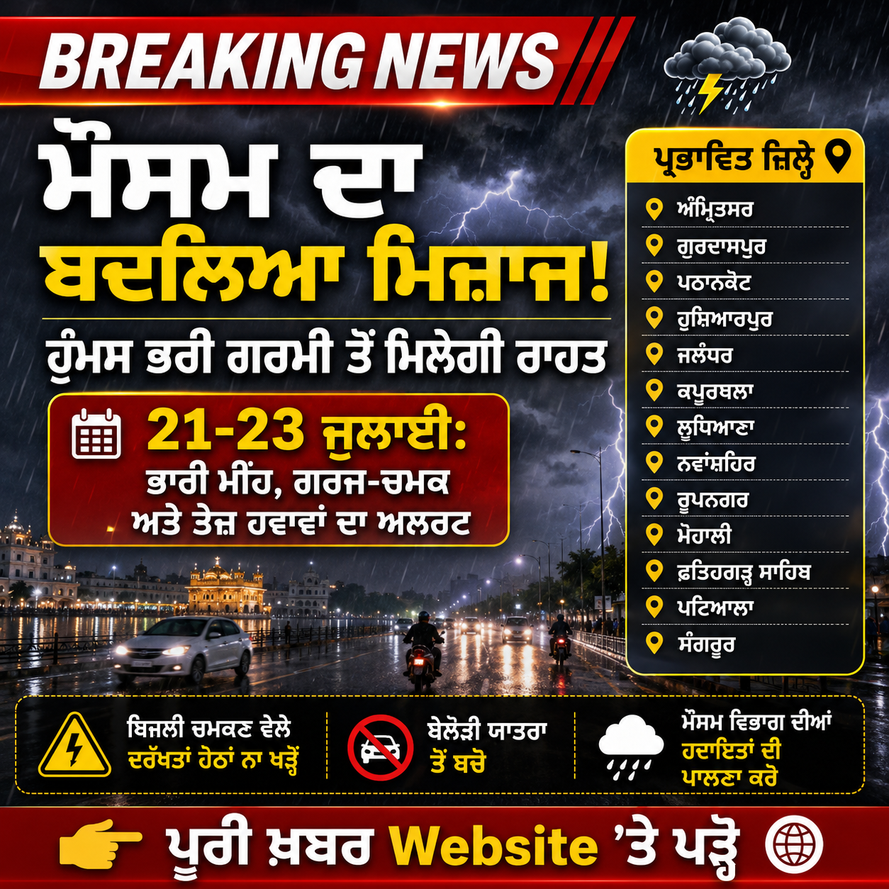 ਮੌਸਮ ਦਾ ਬਦਲਿਆ ਮਿਜ਼ਾਜ: ਹੁੰਮਸ ਭਰੀ ਗਰਮੀ ਤੋਂ ਮਿਲੇਗੀ ਰਾਹਤ, ਪੰਜਾਬ ਦੇ ਇਹਨਾਂ ਜ਼ਿਲ੍ਹਿਆਂ 'ਚ ਪਵੇਗਾ ਰੱਜ ਕੇ ਮੀਂਹ!